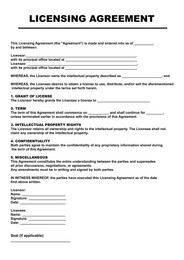 Image of Licensing agreement document. Text on white background