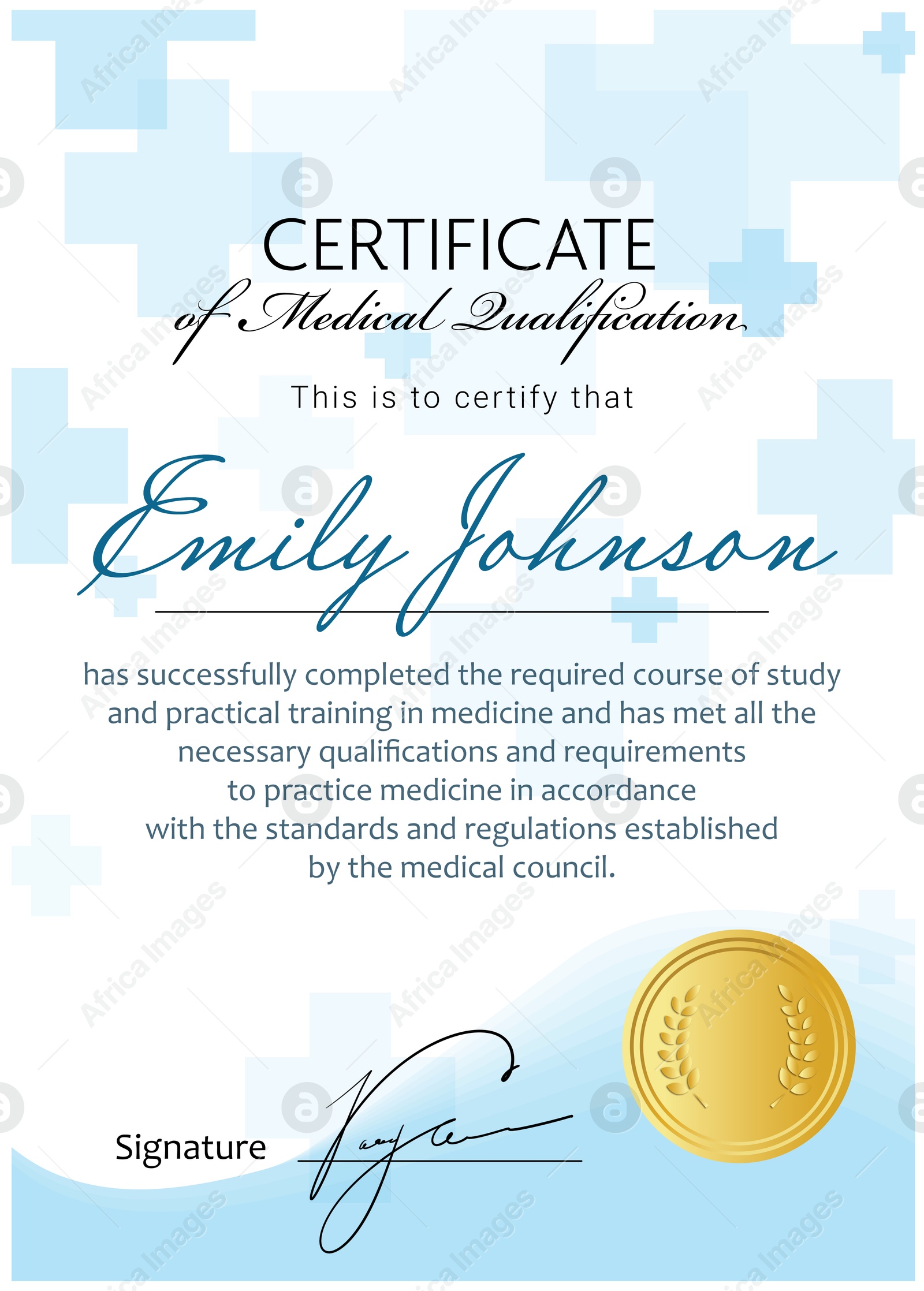 Image of Certificate of medical course completion for healthcare professional, design