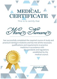 Image of Certificate of medical course completion for healthcare professional, design