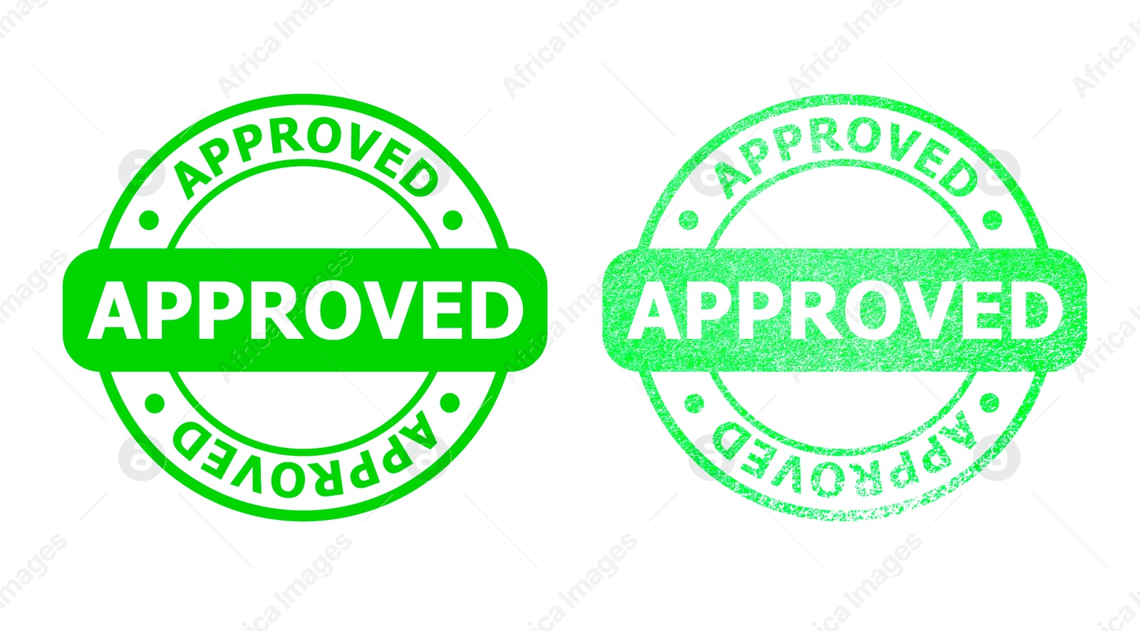 Image of Green approved stamps with word on white background