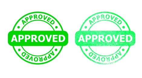 Image of Green approved stamps with word on white background