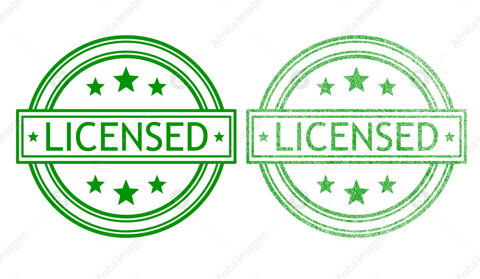 Image of Green round stamps with word Licensed on white background