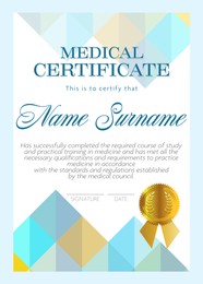 Image of Certificate of medical course completion for healthcare professional, design