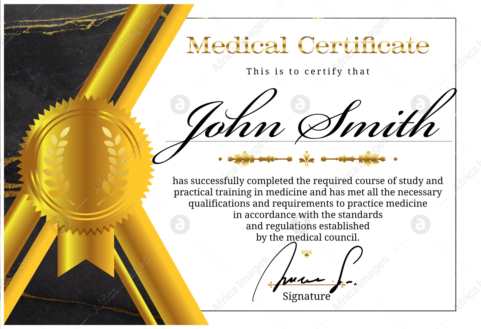 Image of Certificate of medical course completion for healthcare professional, design