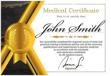 Image of Certificate of medical course completion for healthcare professional, design