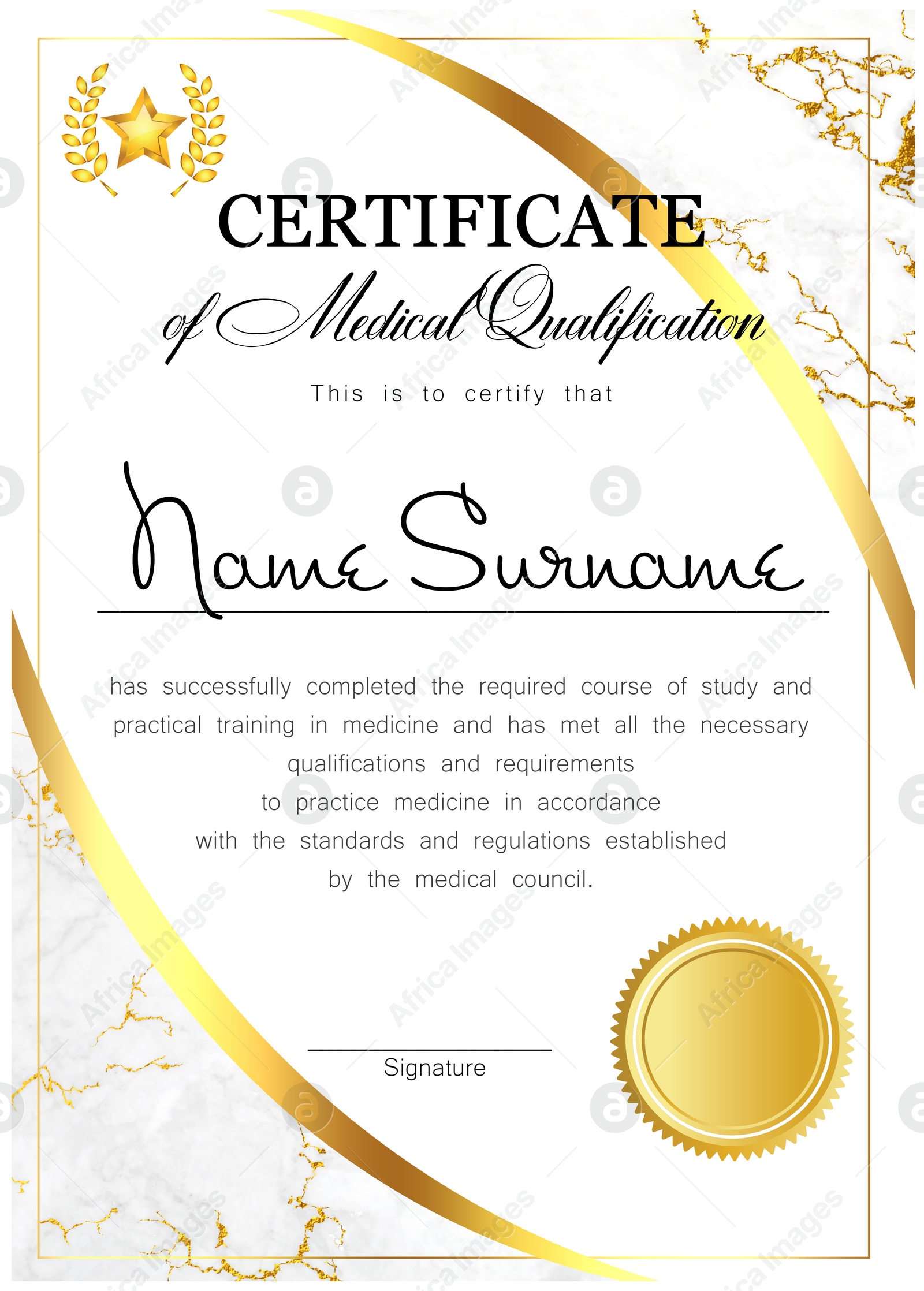 Image of Certificate of medical course completion for healthcare professional, design