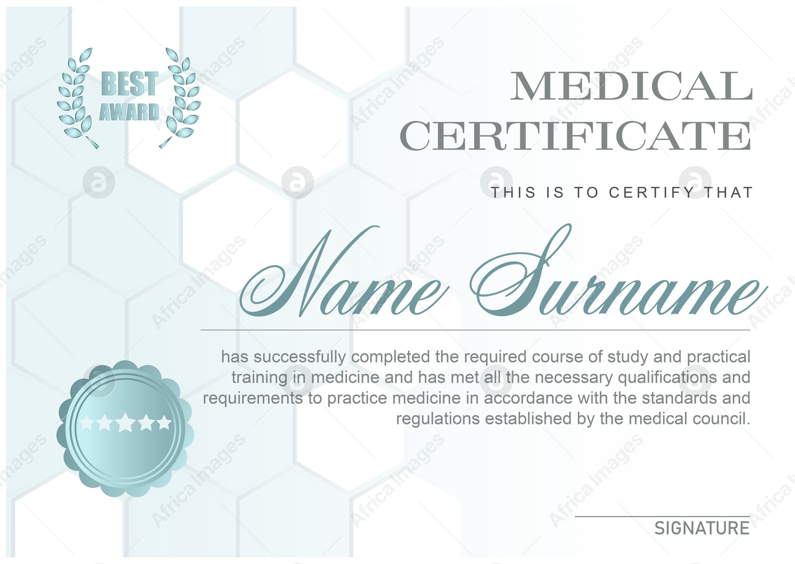 Image of Certificate of medical course completion for healthcare professional, design