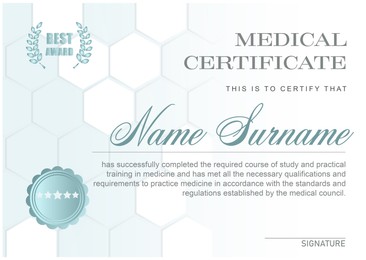 Image of Certificate of medical course completion for healthcare professional, design