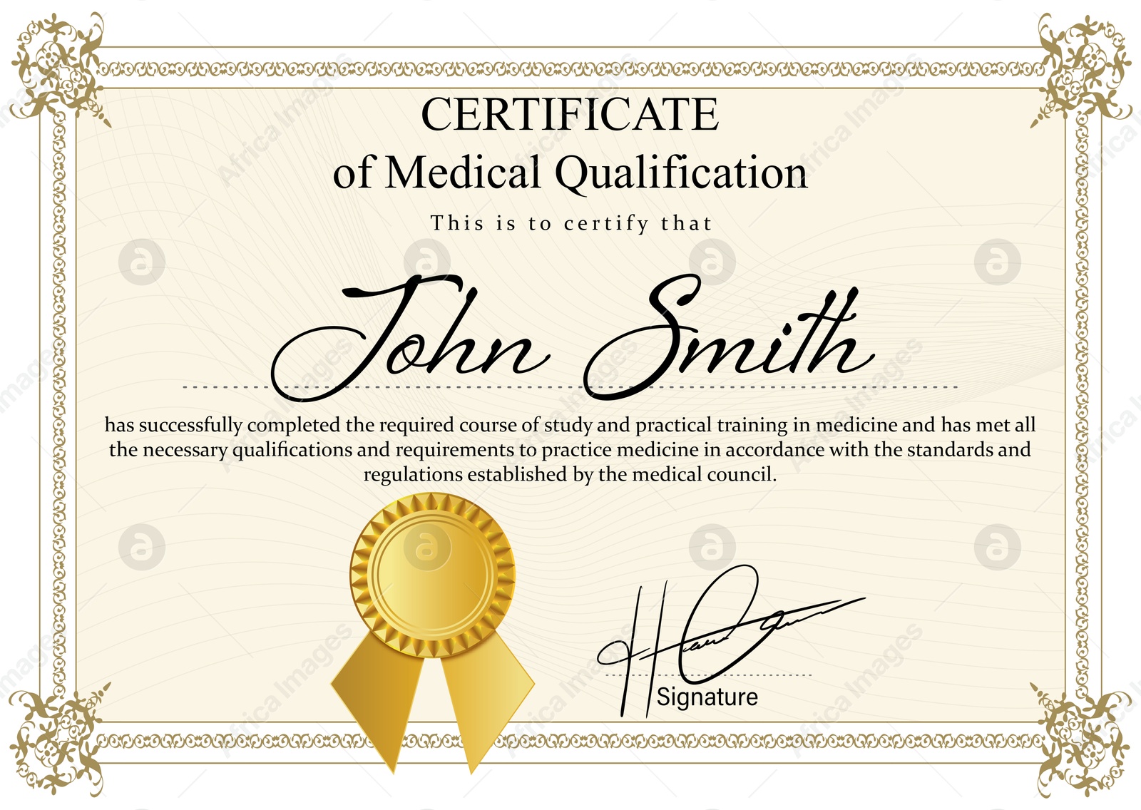 Image of Certificate of medical course completion for healthcare professional, design