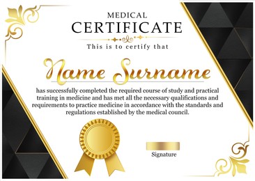 Image of Certificate of medical course completion for healthcare professional, design