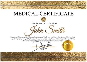 Image of Certificate of medical course completion for healthcare professional, design