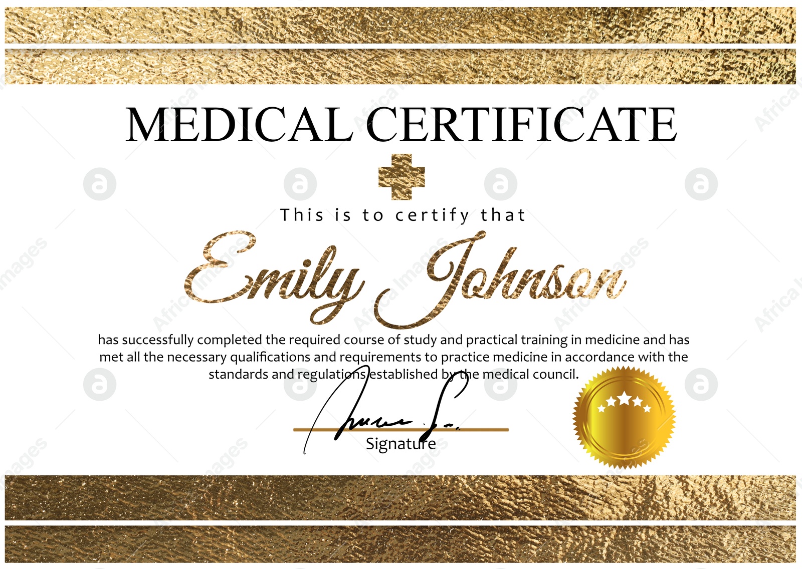 Image of Certificate of medical course completion for healthcare professional, design