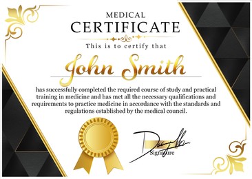 Image of Certificate of medical course completion for healthcare professional, design