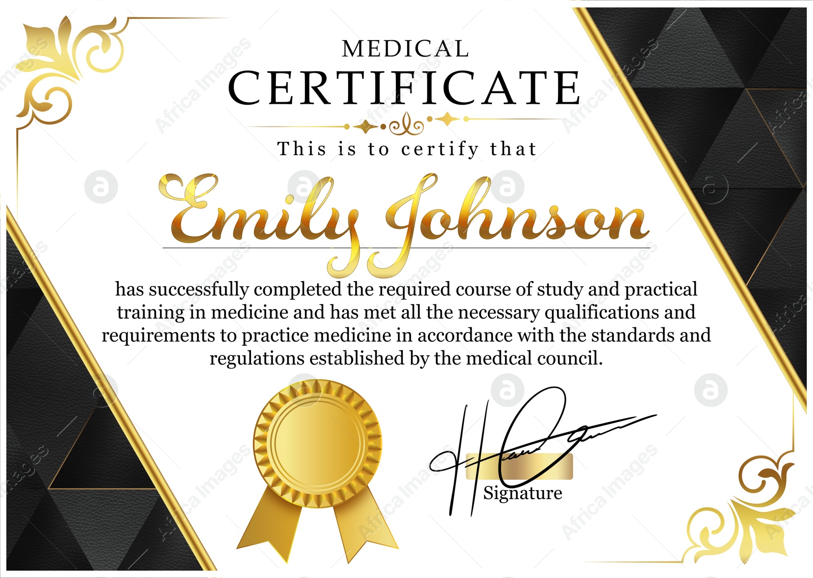 Image of Certificate of medical course completion for healthcare professional, design