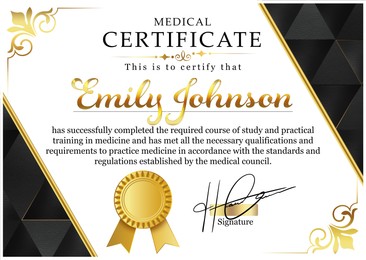 Image of Certificate of medical course completion for healthcare professional, design