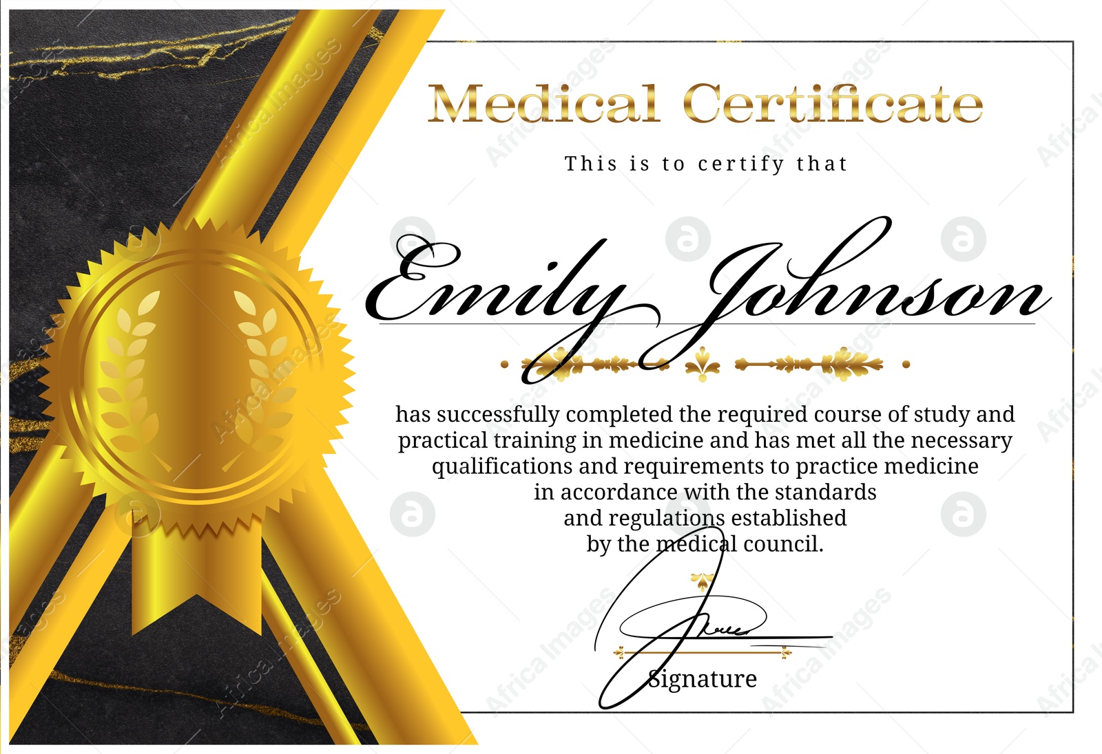 Image of Certificate of medical course completion for healthcare professional, design