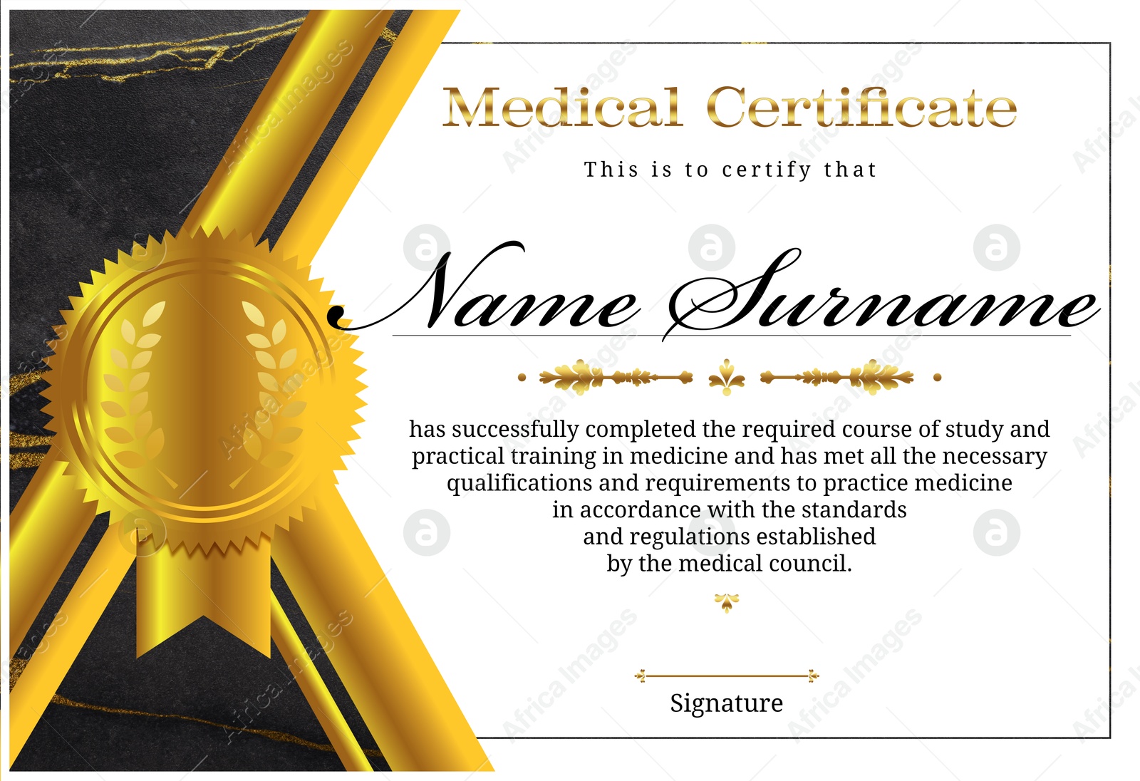 Image of Certificate of medical course completion for healthcare professional, design