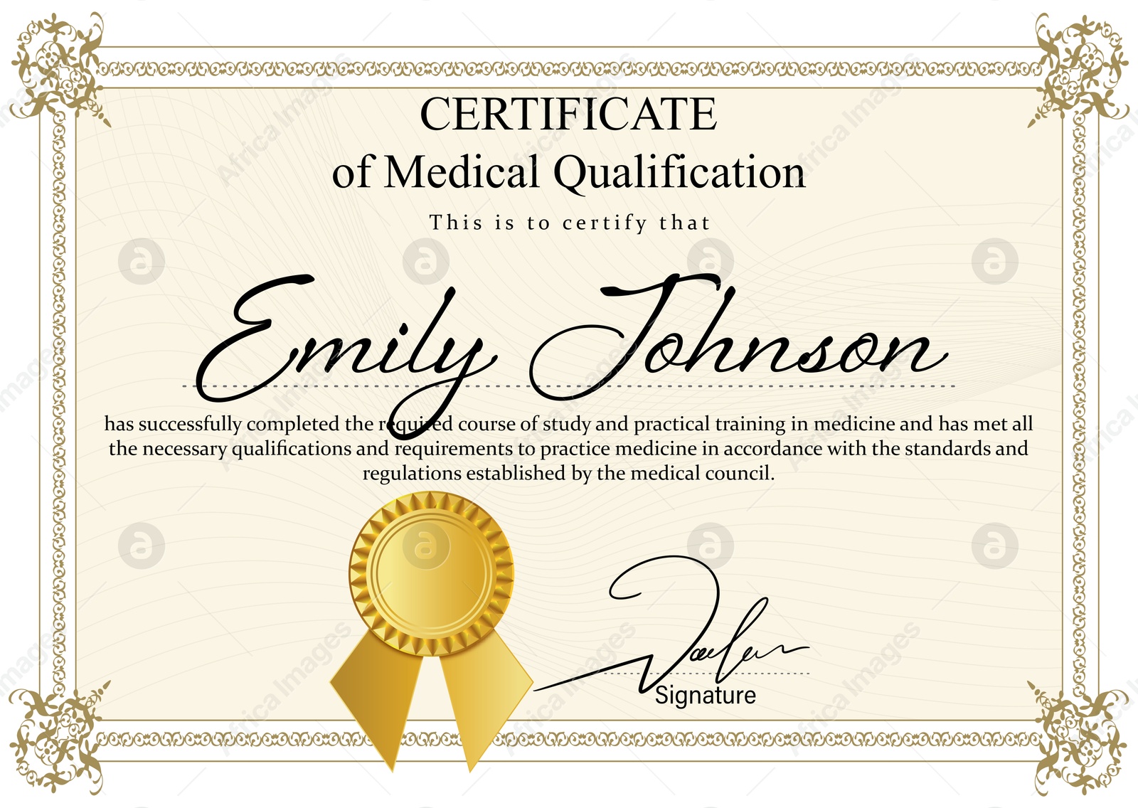 Image of Certificate of medical course completion for healthcare professional, design