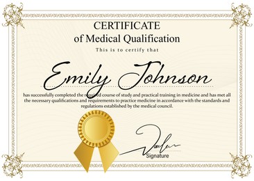 Image of Certificate of medical course completion for healthcare professional, design