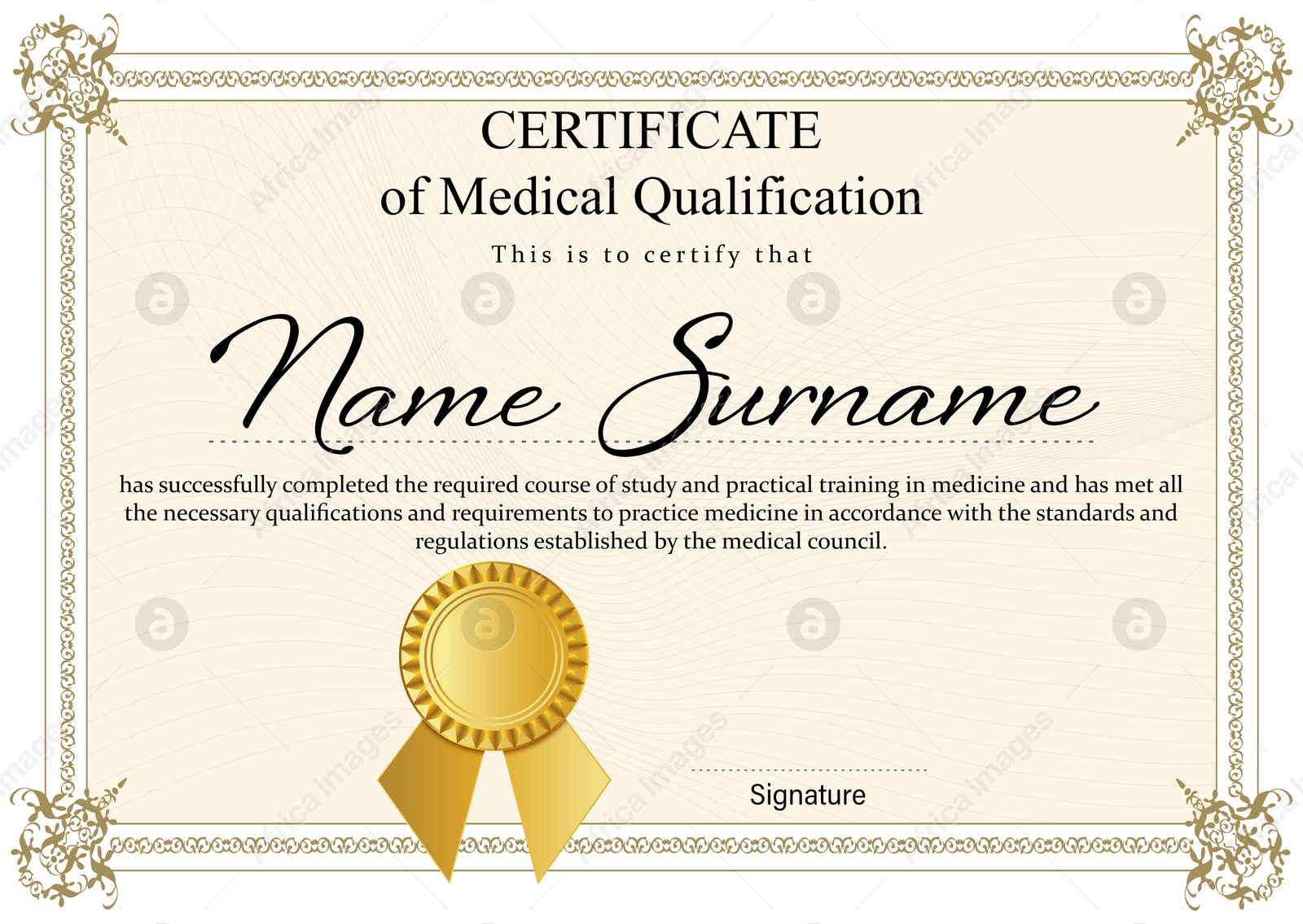 Image of Certificate of medical course completion for healthcare professional, design