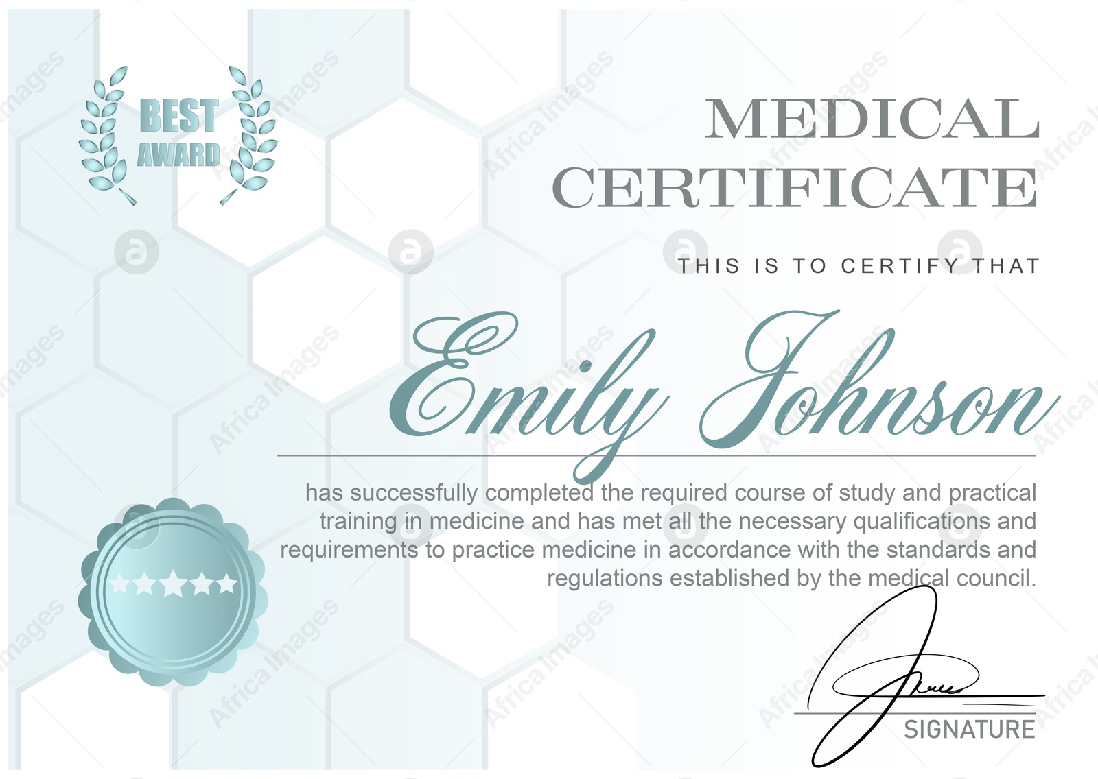 Image of Certificate of medical course completion for healthcare professional, design