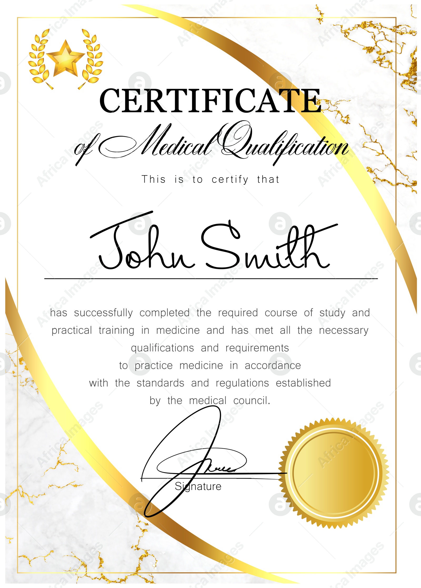 Image of Certificate of medical course completion for healthcare professional, design