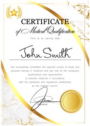 Image of Certificate of medical course completion for healthcare professional, design