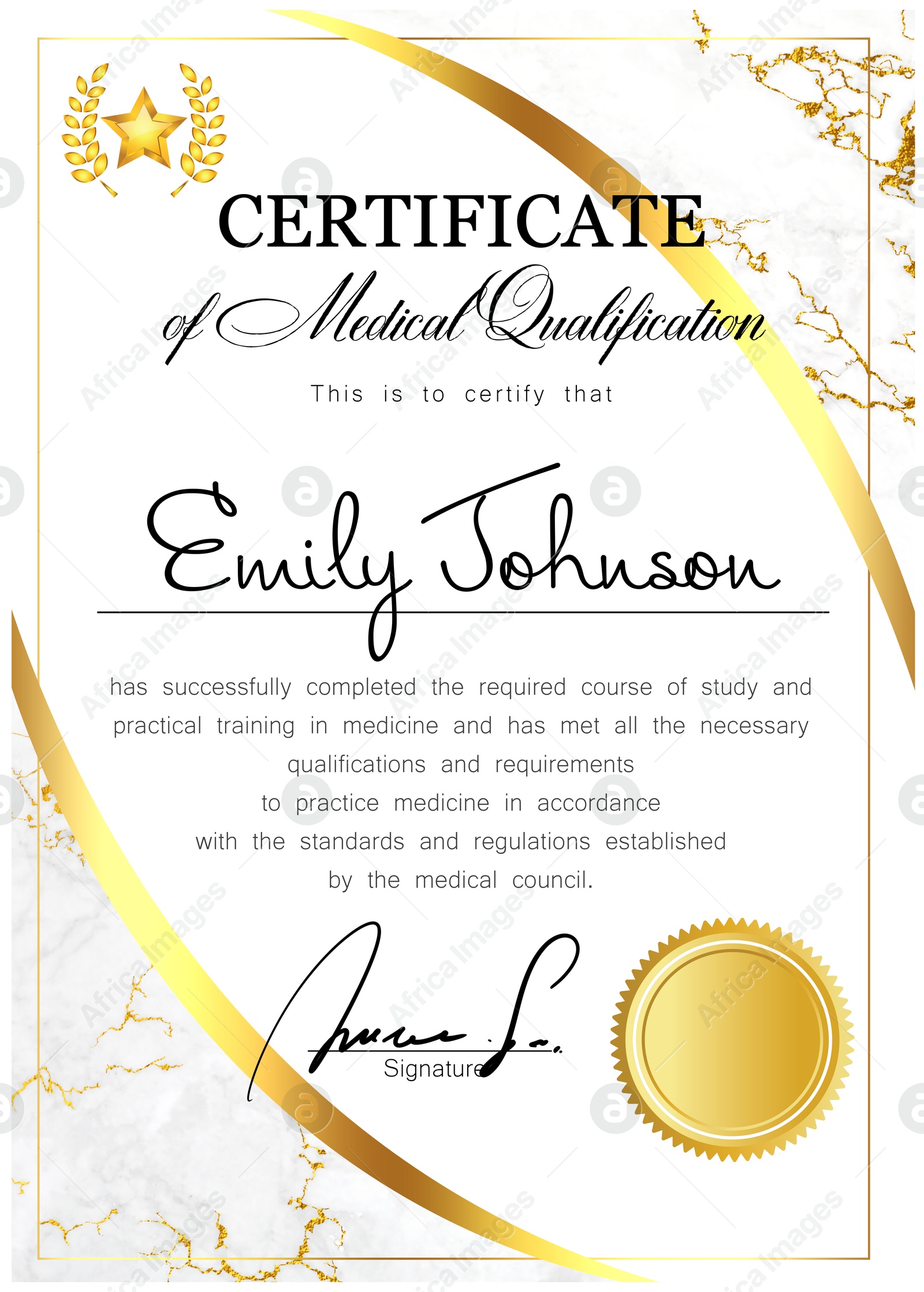 Image of Certificate of medical course completion for healthcare professional, design