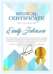 Image of Certificate of medical course completion for healthcare professional, design