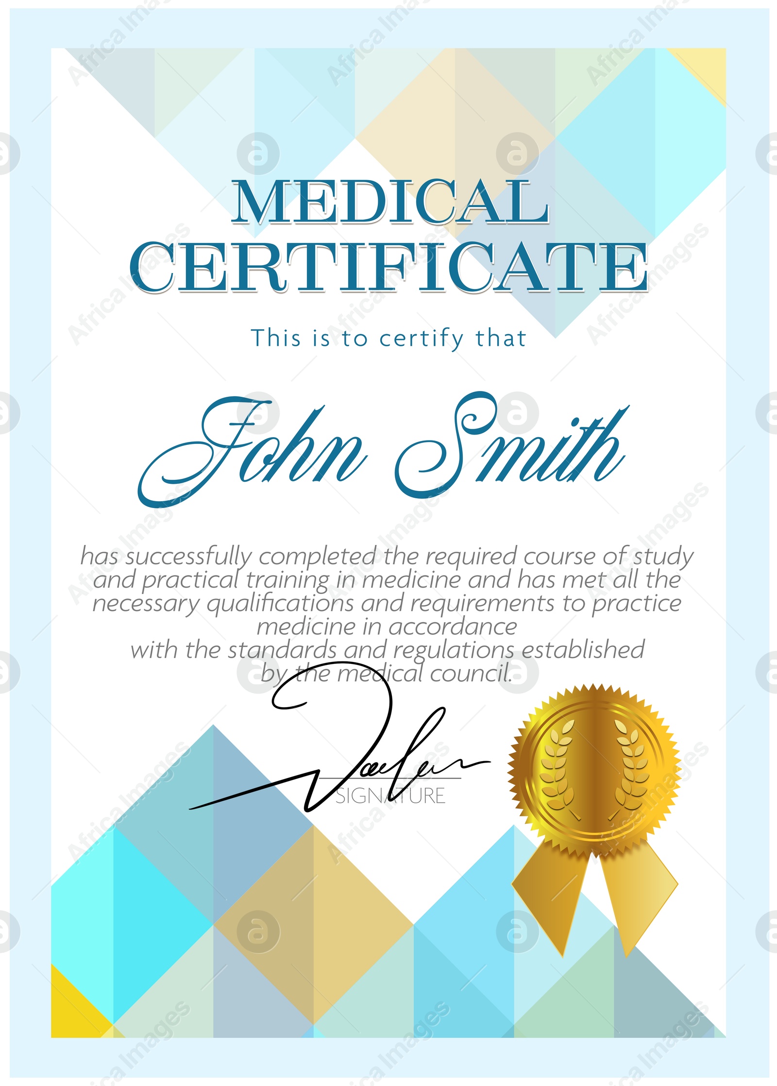 Image of Certificate of medical course completion for healthcare professional, design