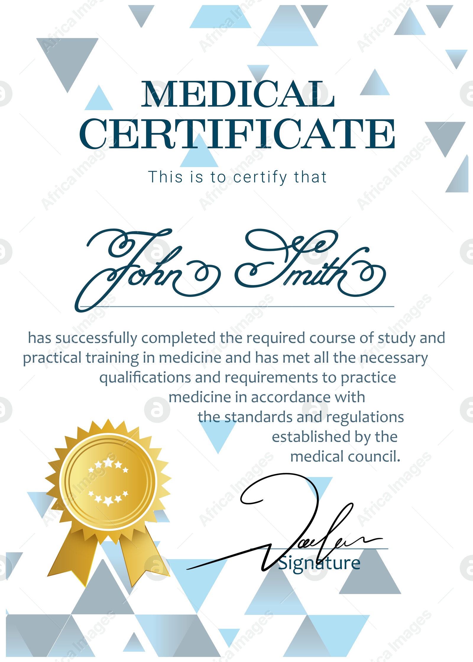 Image of Certificate of medical course completion for healthcare professional, design