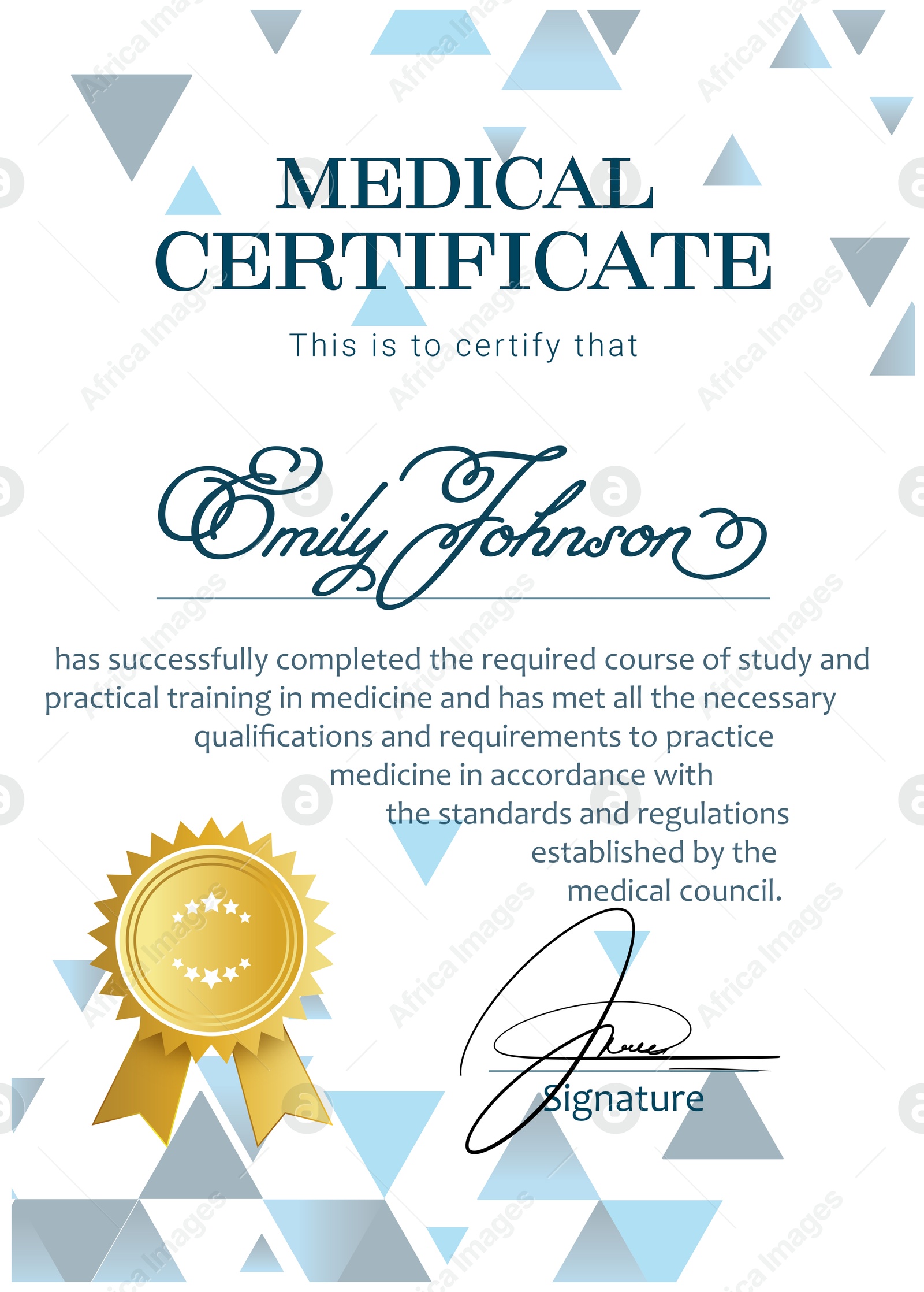 Image of Certificate of medical course completion for healthcare professional, design