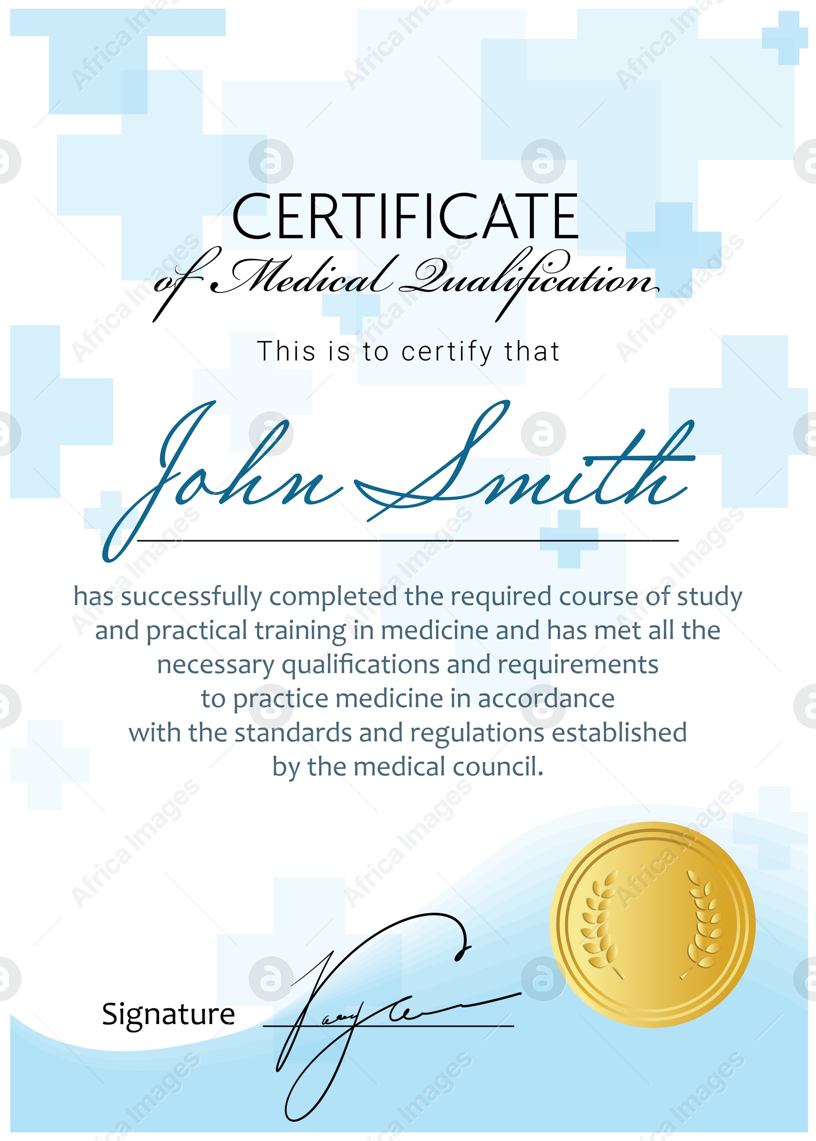 Image of Certificate of medical course completion for healthcare professional, design