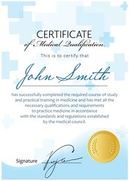 Image of Certificate of medical course completion for healthcare professional, design