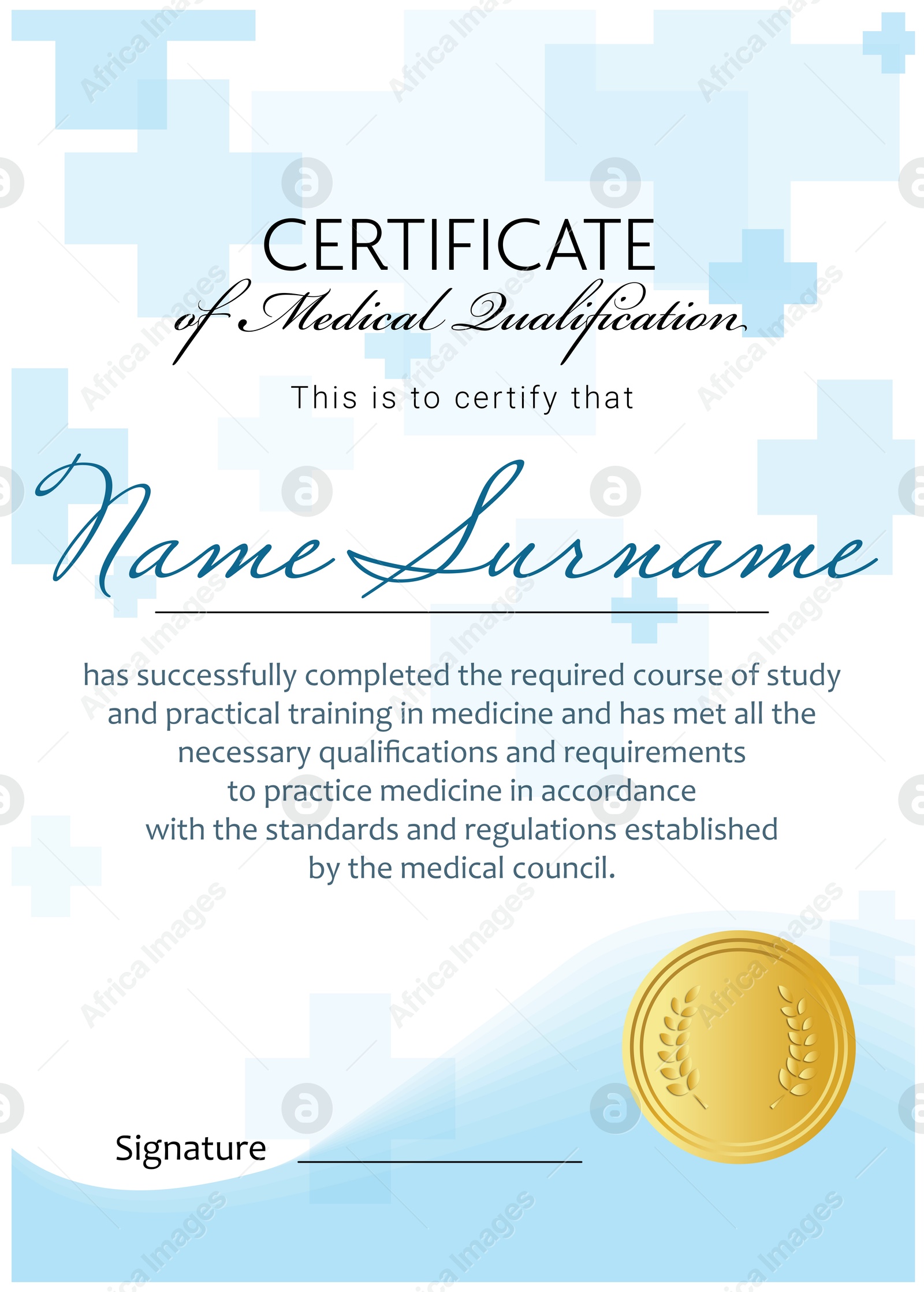 Image of Certificate of medical course completion for healthcare professional, design