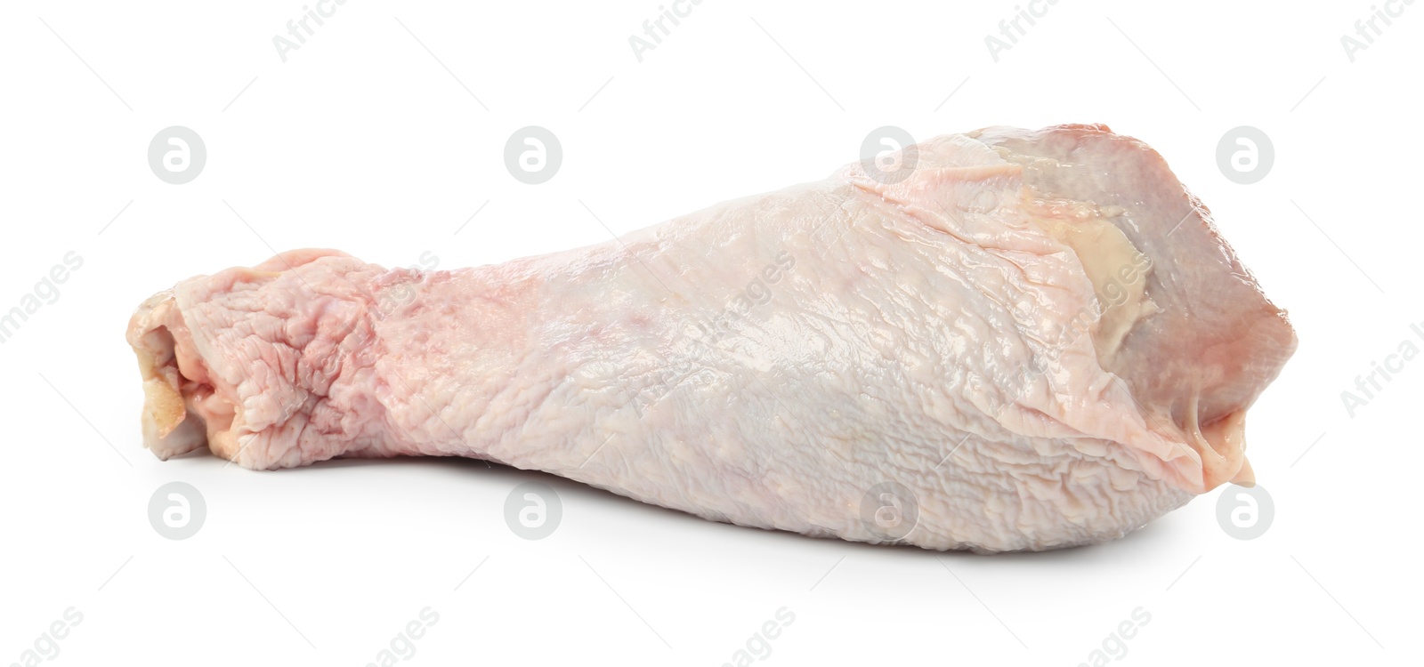 Photo of One raw turkey drumstick isolated on white