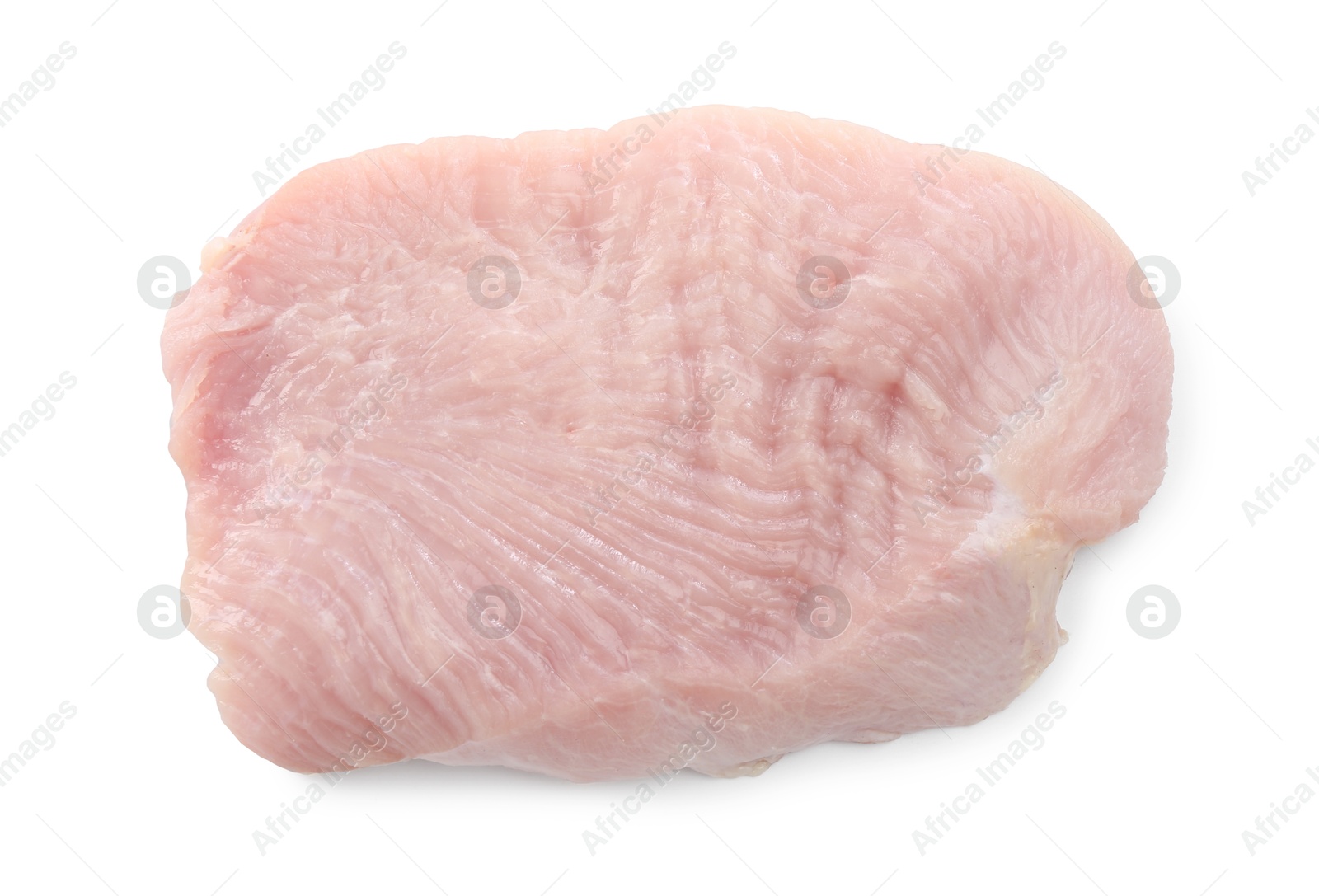 Photo of Piece of raw turkey meat isolated on white, top view