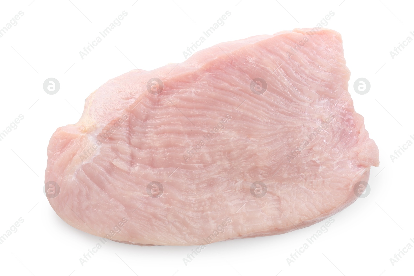 Photo of Piece of raw turkey meat isolated on white, top view