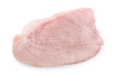 Photo of Piece of raw turkey meat isolated on white, top view