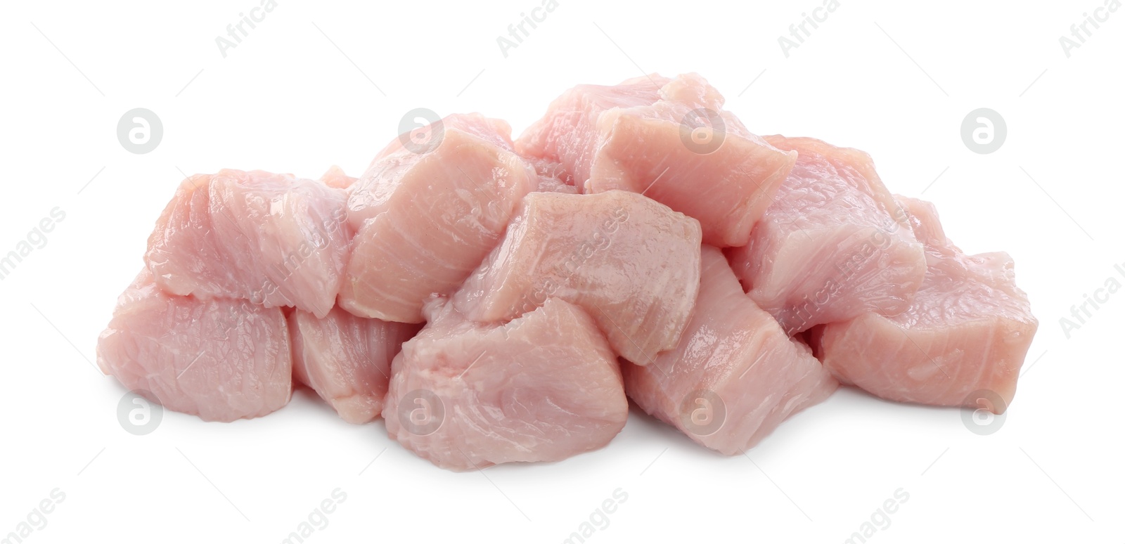 Photo of Pieces of raw turkey meat isolated on white