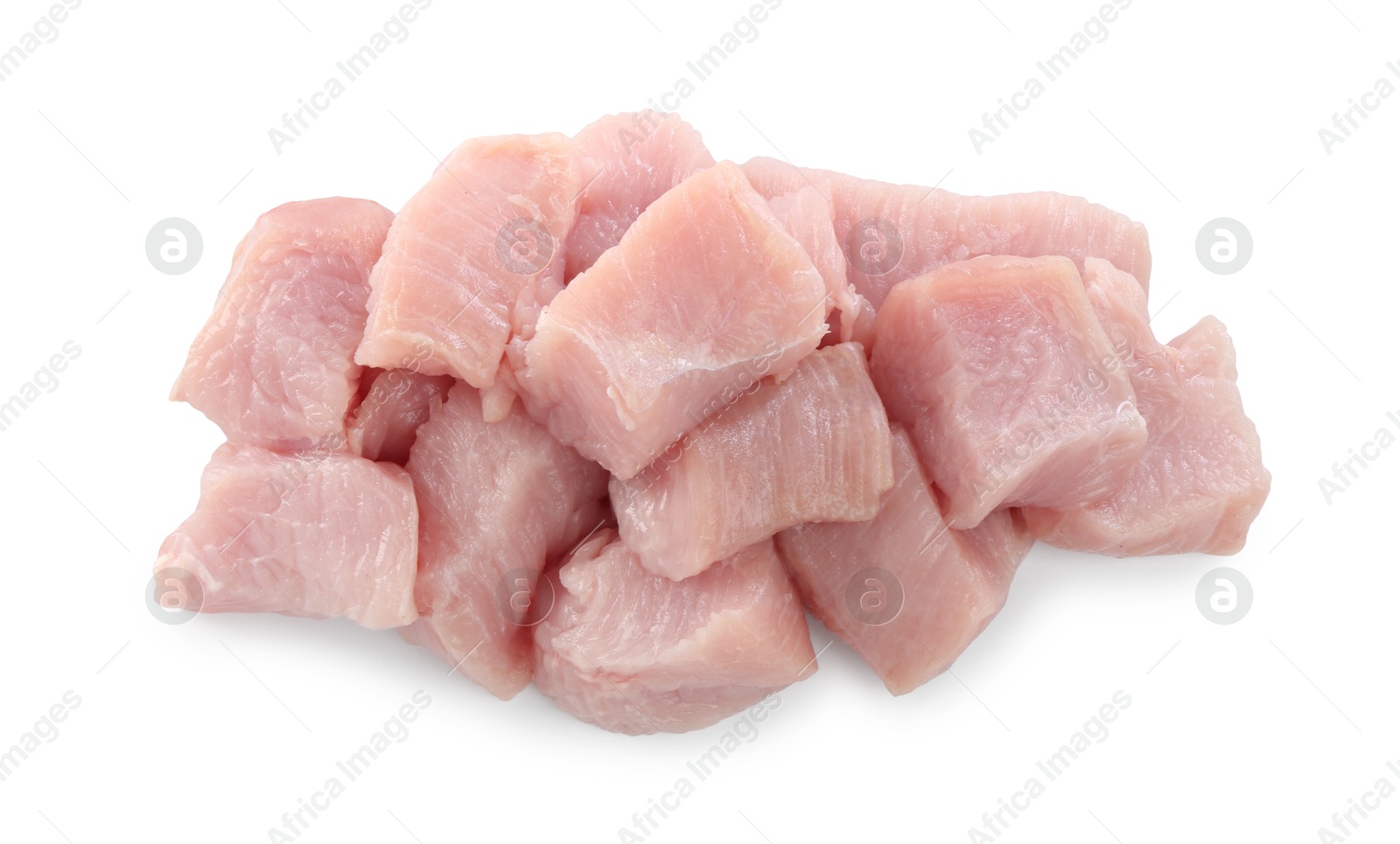 Photo of Pieces of raw turkey meat isolated on white