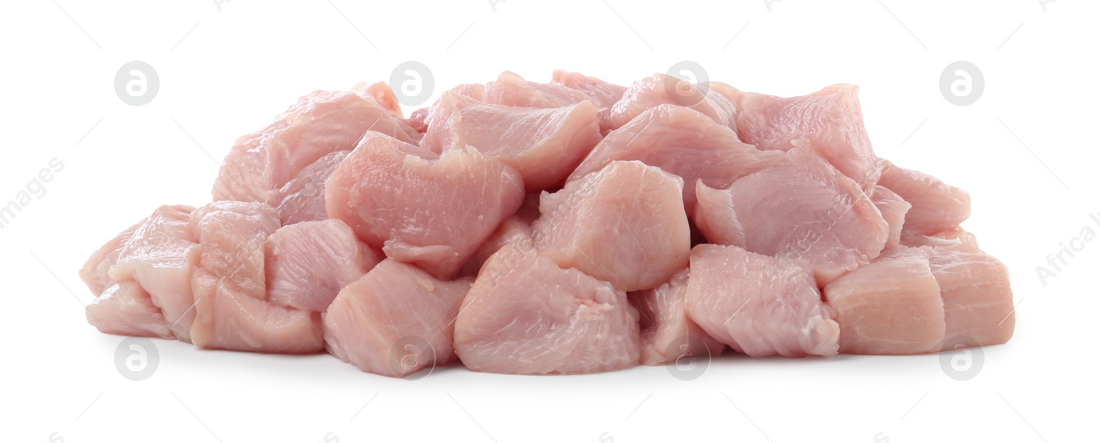 Photo of Pieces of raw turkey meat isolated on white