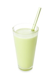 Photo of Fresh mung bean juice in glass isolated on white