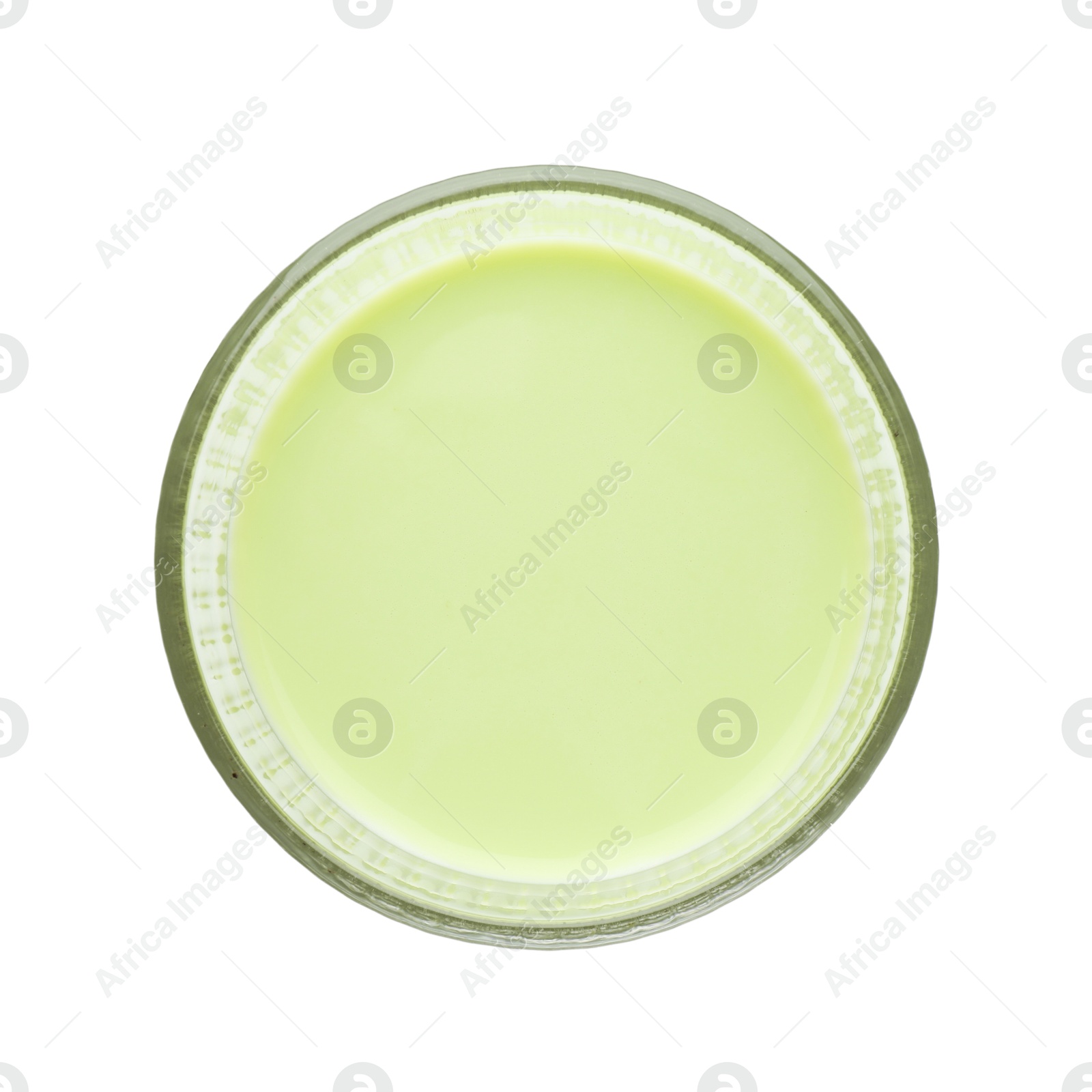 Fresh mung bean juice in glass isolated on white, top view Photo of Fresh mung bean juice in glass isolated on white, top view