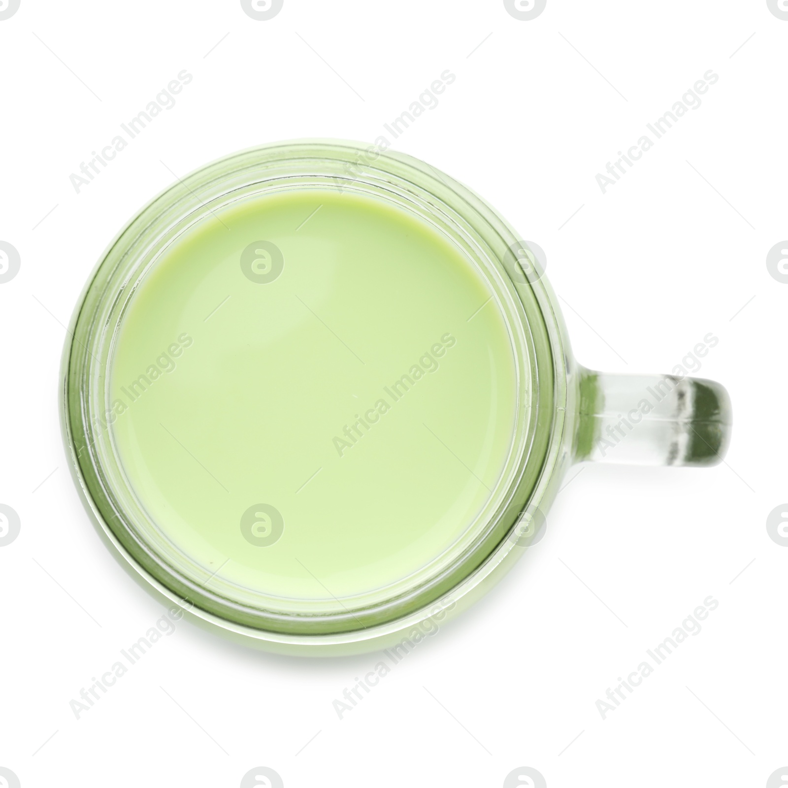 Fresh mung bean juice in mason jar isolated on white, top view Photo of Fresh mung bean juice in mason jar isolated on white, top view