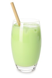 Photo of Fresh mung bean juice in glass isolated on white