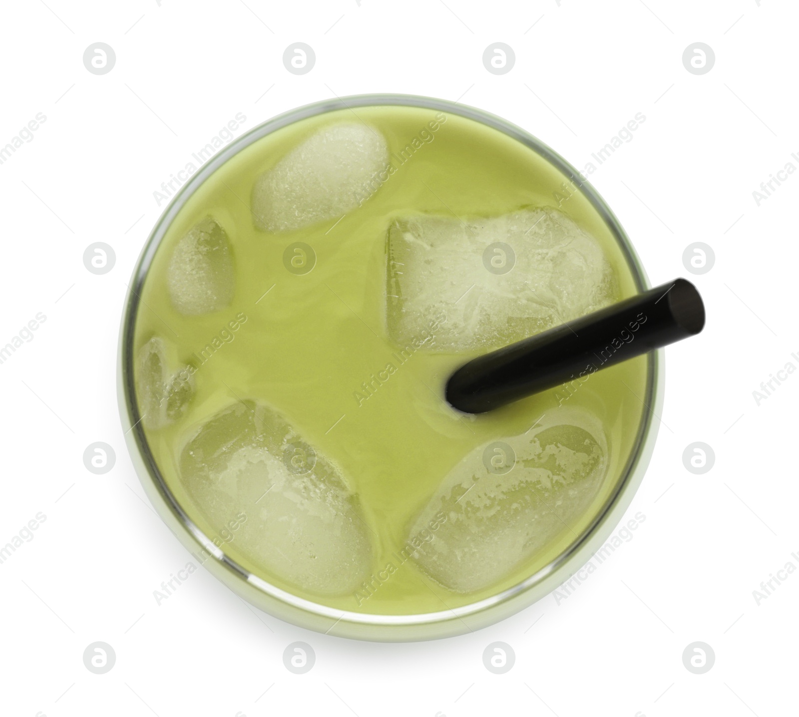 Fresh mung bean juice in glass isolated on white, top view Photo of Fresh mung bean juice in glass isolated on white, top view