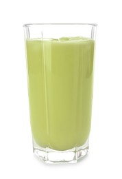 Photo of Fresh mung bean juice in glass isolated on white