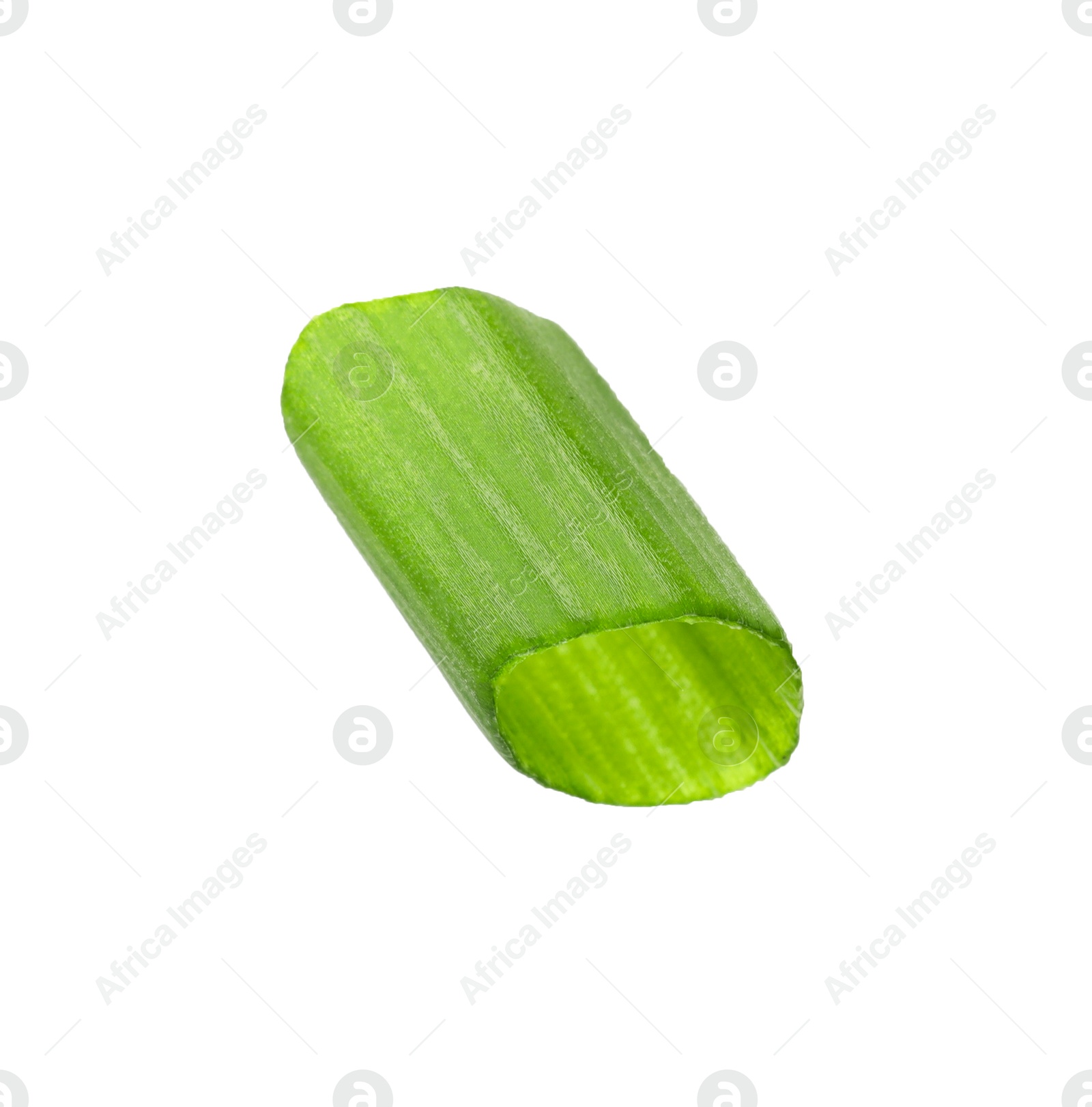 Photo of Piece of fresh chopped green onion isolated on white