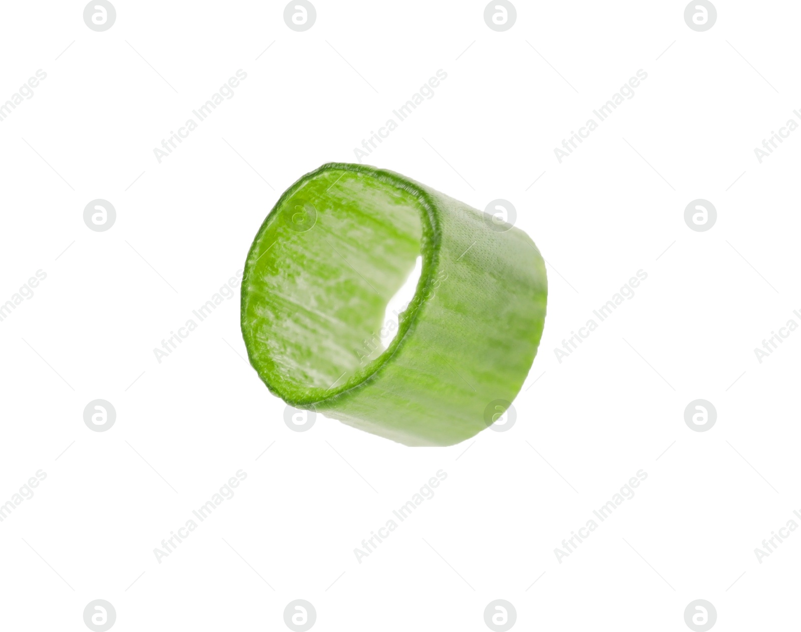 Photo of Piece of fresh chopped green onion isolated on white